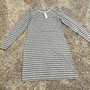 Old Navy Women’s Gray Navy Striped Long Sleeve T-Shirt Shift Dress, Small.